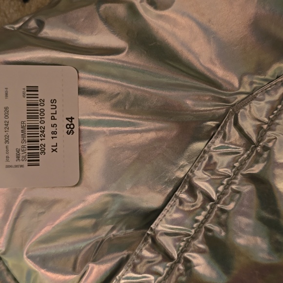 THEREABOUTS GIRLS SILVER "SHIMMER" PUFFER HOODED WINTER COAT SIZE XL 18.5 PLUS - Picture 4 of 16